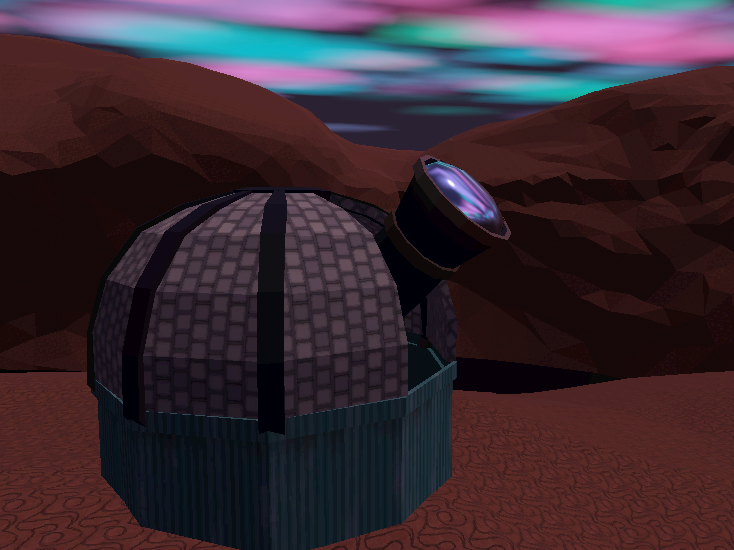 A large copper observatorium, looking at the colorful sky